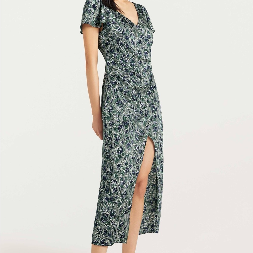 Cinq a Sept Green Sheath Midi Dress with Flutter Sleeves - Picture 3 of 8